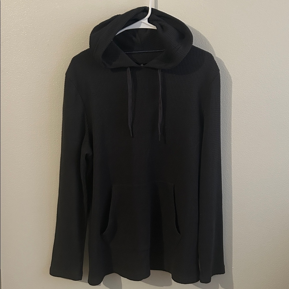 Rainforest Charcoal Gray Waffle Knit Hoodie Lightweight Kangaroo Pkt. Shirt..L